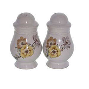 Noritake Autumnwind Salt Pepper Set 4" stoneware 1980s vtg floral stove top pair